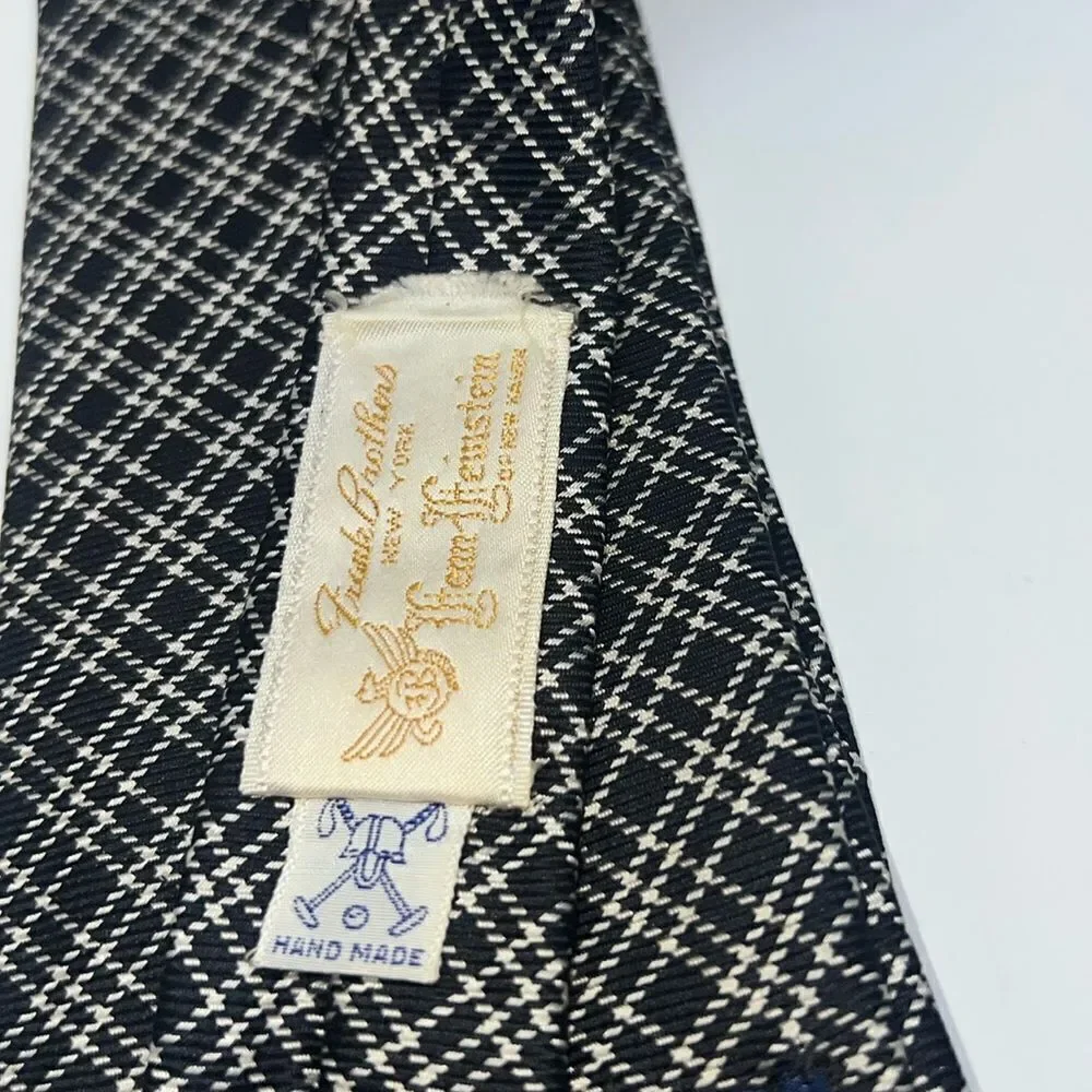 POLO RALPH LAUREN Handmade Midnight Blue and Offwhite Plaid Pattern Silk Tie